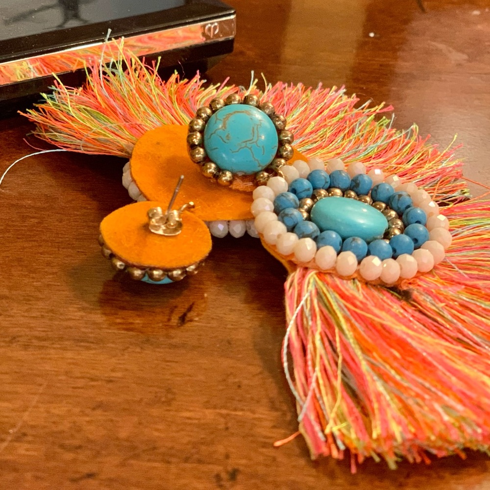 NEIMAN MARCUS Hand Beaded Fringe Statement Earrings - Picture 13 of 15